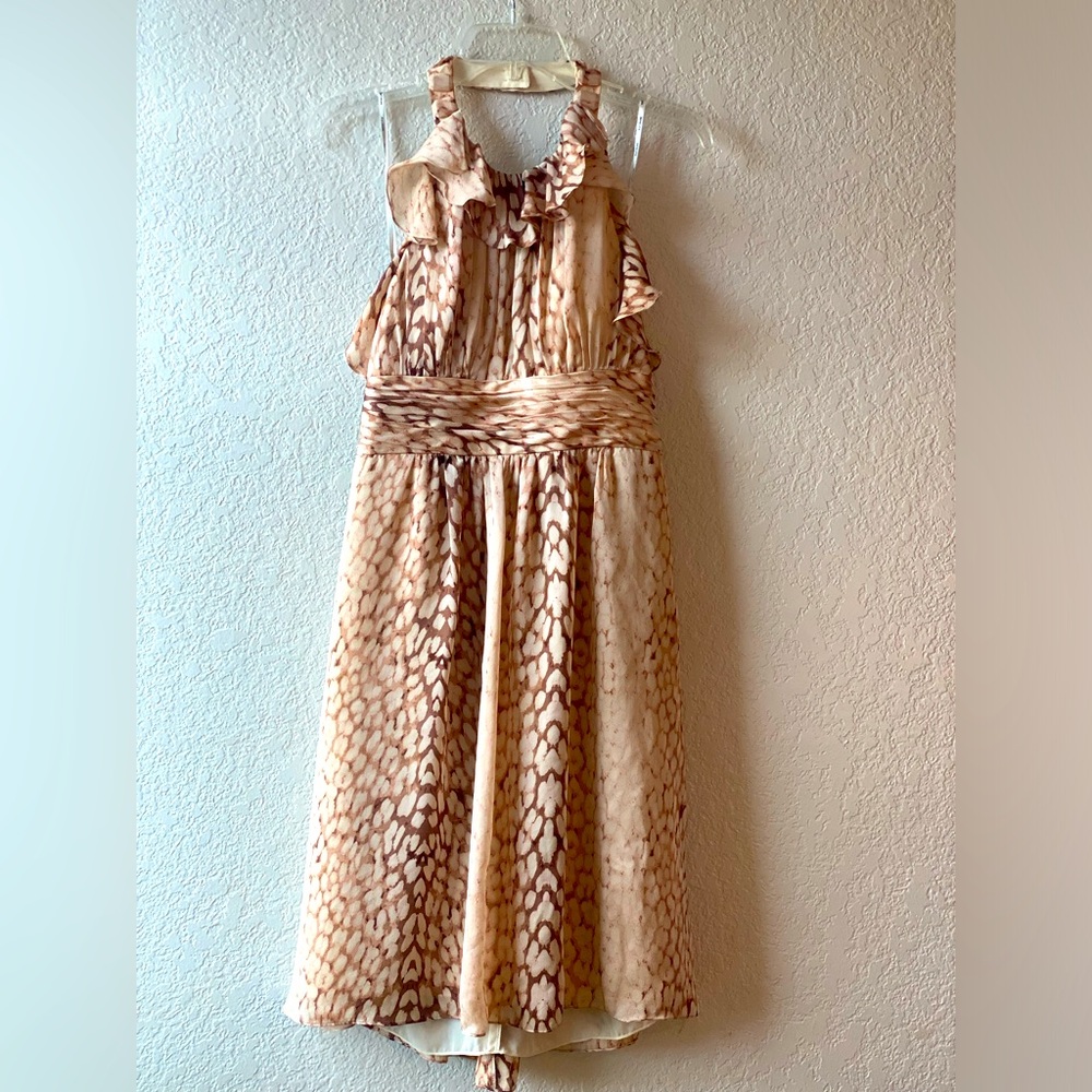 Kay Unger Brown Leopard Silk Halter Dress women’s size 6 100% silk